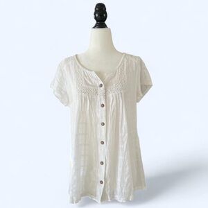 Wind River Womens White Cotton Cottagecore Preppy Boho Button-Up Top Small